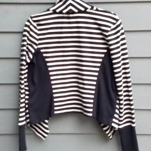 Caslon (Nordstrom) Black/White Striped Sweater/Sweatshirt/MOTO Jacket Size Small - Picture 3 of 13